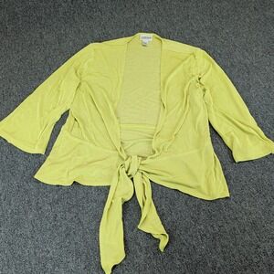 Chicos Womens Tie Front Cardigan Size 2 Large Lime Green Acetate Knit Wrap Top